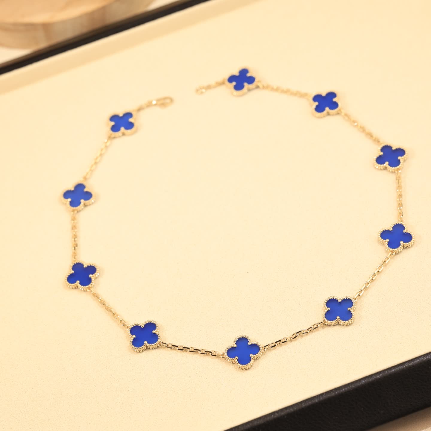 Van Cleef & Arpels Vintage Alhambra Yellow Gold Blue Enamel Necklace